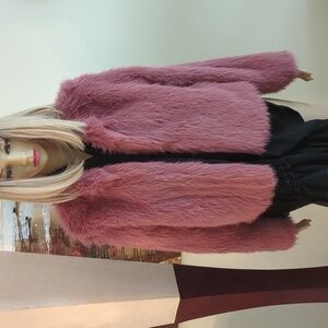 Women's Pink Faux Fur Jacket, Size S.